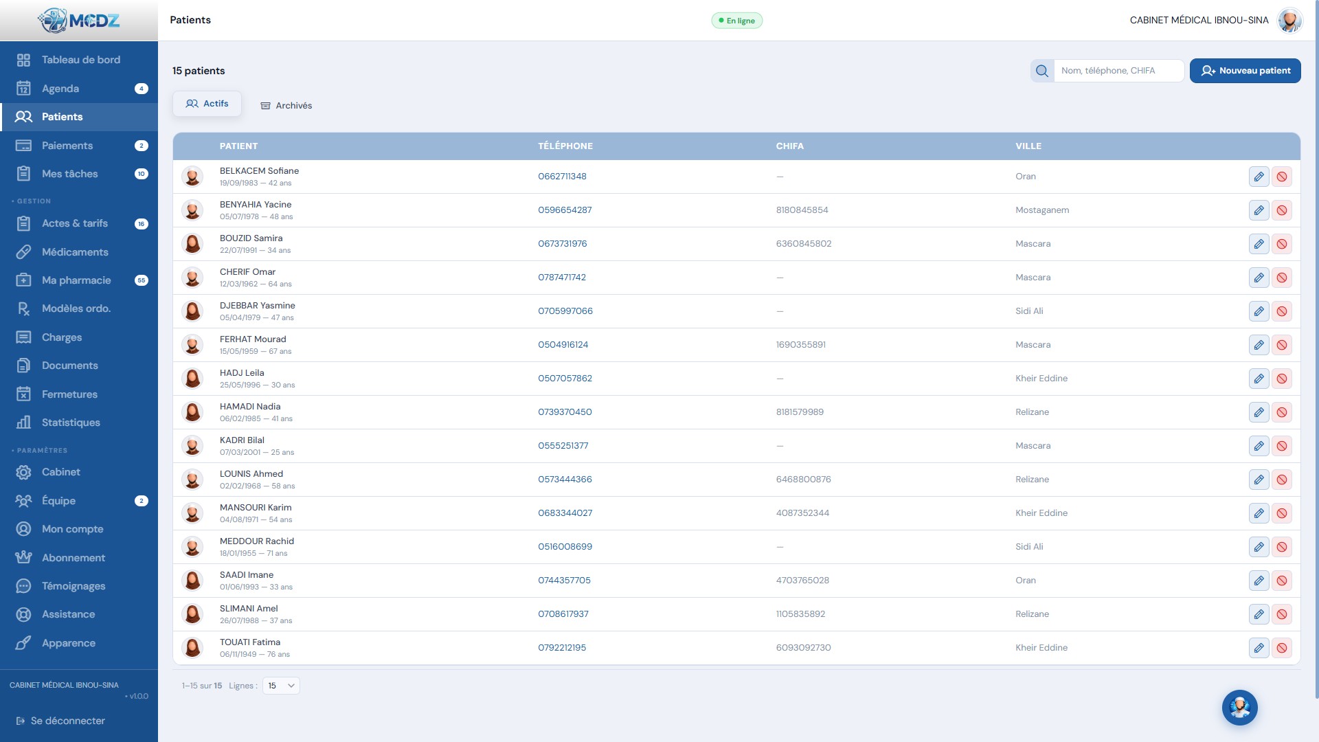 Liste des Patients